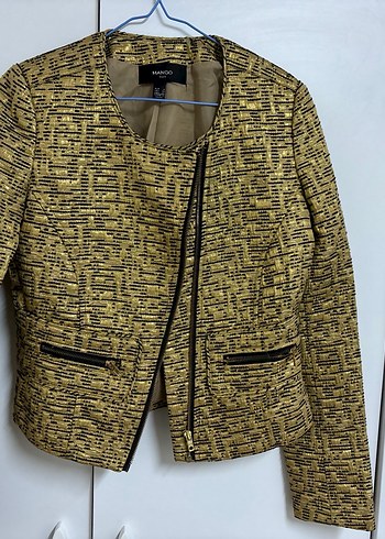 Sarı Kadın Midi Ceket Fermuarlı - Görsel 3