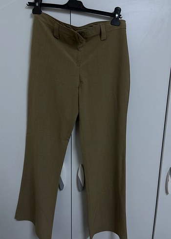 Bej Kemerli Kadın Kumaş Pantolon - Görsel 2