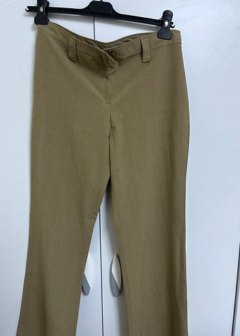 Bej Kemerli Kadın Kumaş Pantolon - Görsel 3