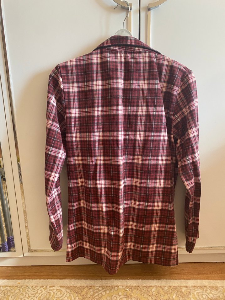 Bordo Ekose Desenli Uzun Kollu Kadın Pijama Takımı - Görsel 3