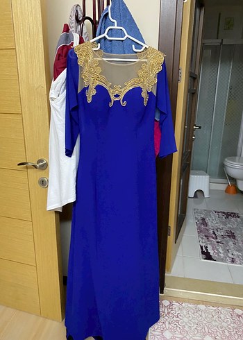 Uzun Kollu Mavi Abiye Elbise - Görsel 4