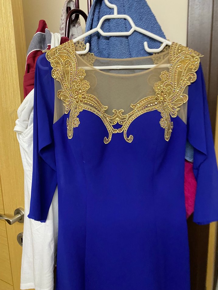 Uzun Kollu Mavi Abiye Elbise - Görsel 3