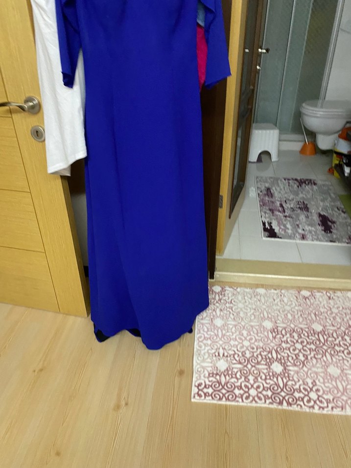 Uzun Kollu Mavi Abiye Elbise - Görsel 5