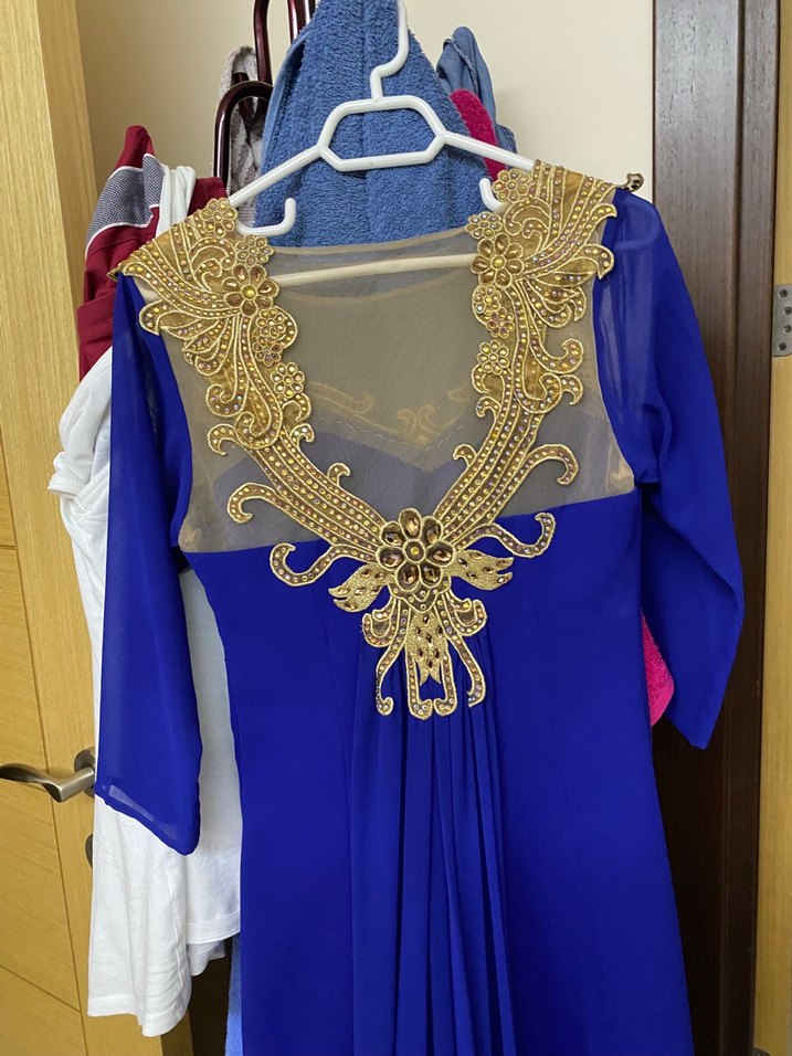 Uzun Kollu Mavi Abiye Elbise - Görsel 2