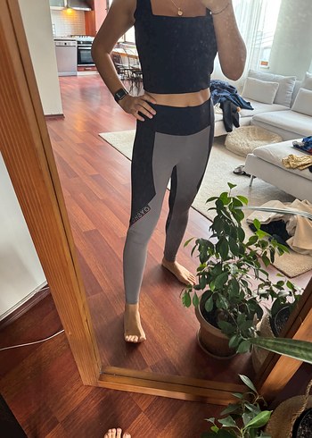 Oysho Gri Desenli Kemerli Spor Tayt