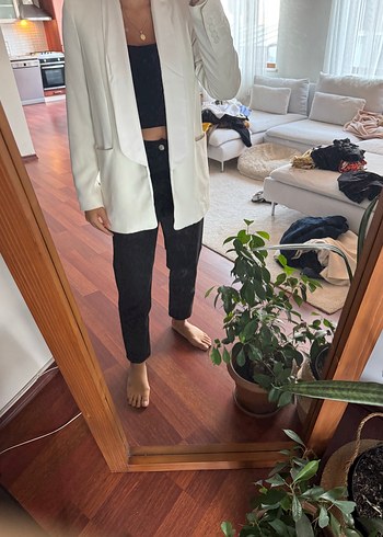 Beyaz Midi Kadın Blazer Ceket