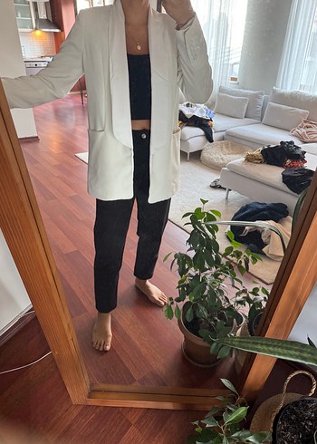Zara Beyaz Midi Kadın Blazer Ceket