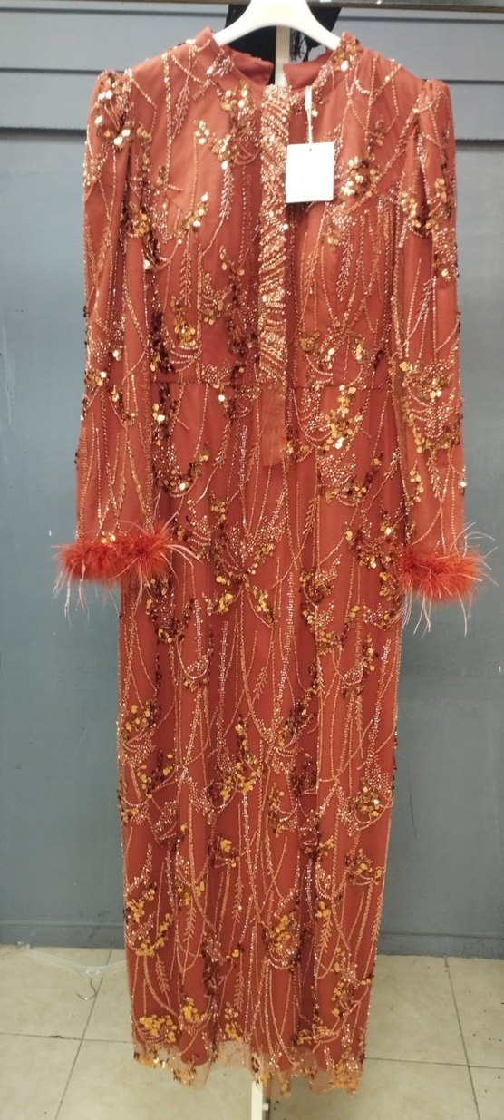 Pul İşlemeli Kırmızı Midi Kadın Abiye - Görsel 2