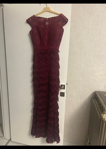 Bordo Kadın Uzun Abiye Elbise