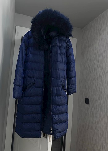 Kürklü Lacivert Kadın Uzun Kışlık Mont - Görsel 2