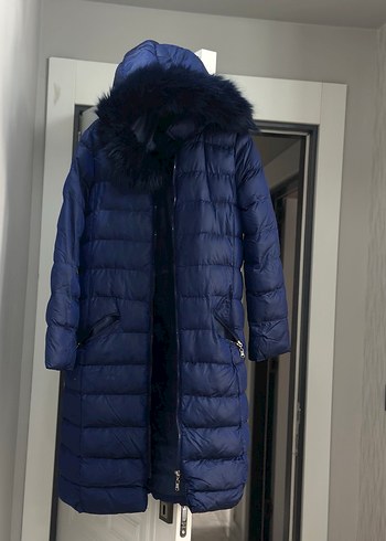 Kürklü Lacivert Kadın Uzun Kışlık Mont - Görsel 3