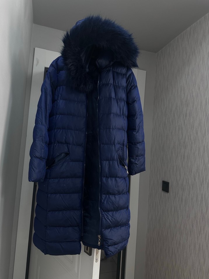 Kürklü Lacivert Kadın Uzun Kışlık Mont - Görsel 2