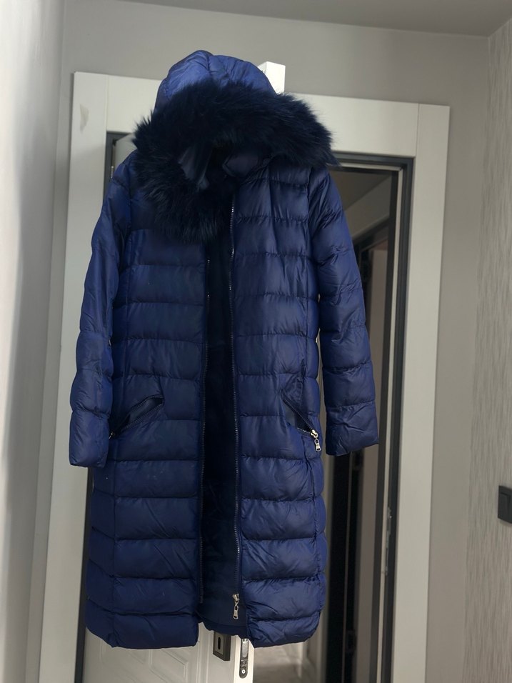 Kürklü Lacivert Kadın Uzun Kışlık Mont - Görsel 3