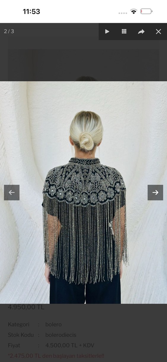 Gümüş taşlı ithal pelerin bolero - Görsel 3