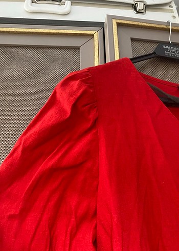 Kırmızı V Yaka Uzun Kollu Hamile Tuniği - Görsel 3