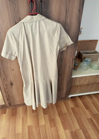 l Beden Vintage Mini Gömlek Elbise, V Yaka, Düğmeli