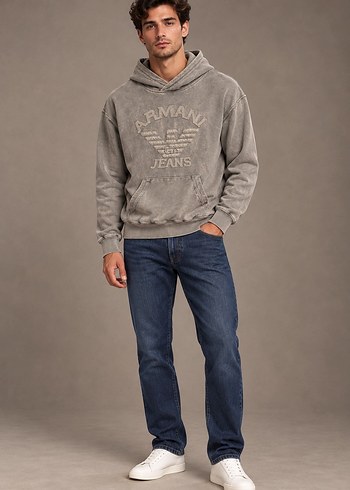 Armani Gri Kapusonlu Armani Jeans Sweatshirt