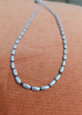 Minimalist inci ve lacivert kum boncuk Kadın Kolye
