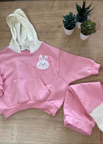 9 Ay Beden Nakışlı Örgü Detaylı Pembe Bebek Kız Takımı Necixs