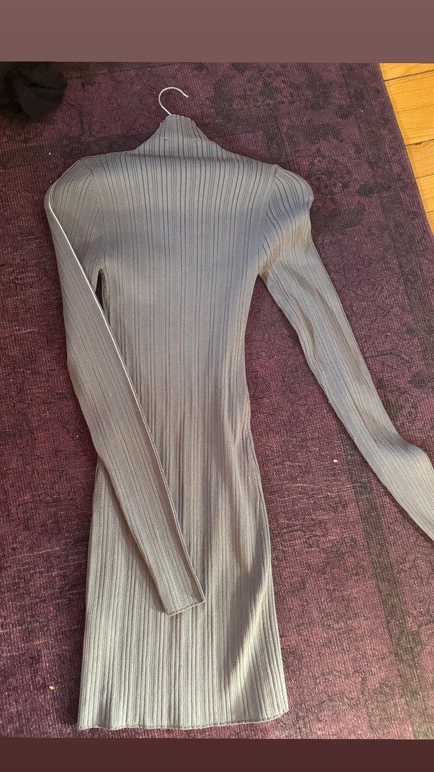 Gri Yüksek Yakalı Kadın Triko Elbise - Görsel 2