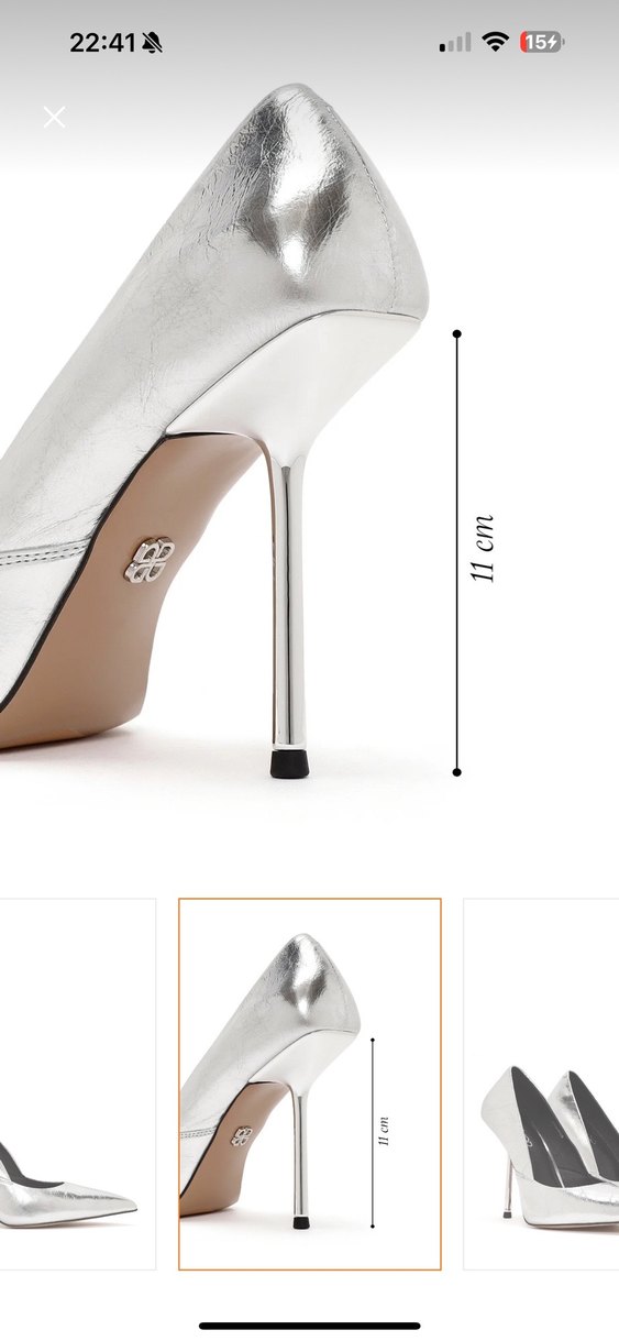 Gri Parlak Yılan Desenli Metal Stiletto - Görsel 2