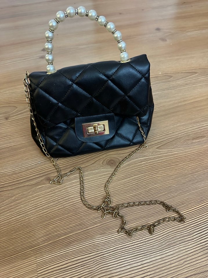 İnci Detaylı Siyah Deri Kadın Çanta - Görsel 3