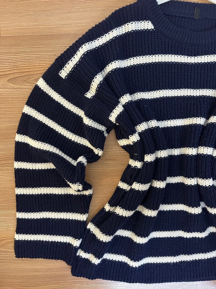 Çizgili Örgü Kadın Kazak - Görsel 2