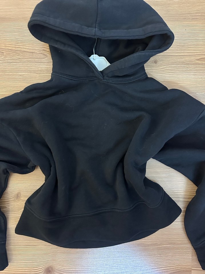Siyah Kapüşonlu crop Kadın Sweatshirt - Görsel 2