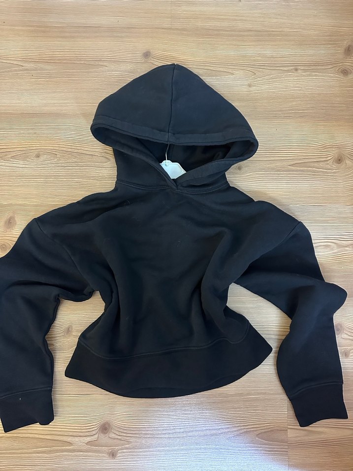 Siyah Kapüşonlu crop Kadın Sweatshirt - Görsel 3