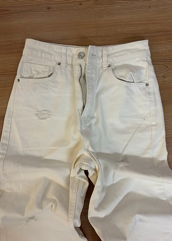 Beyaz Rahat Kesim Kadın Kot Pantolon - Görsel 4