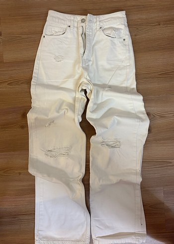 Beyaz Rahat Kesim Kadın Kot Pantolon - Görsel 2