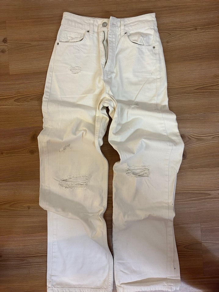 Beyaz Rahat Kesim Kadın Kot Pantolon - Görsel 2