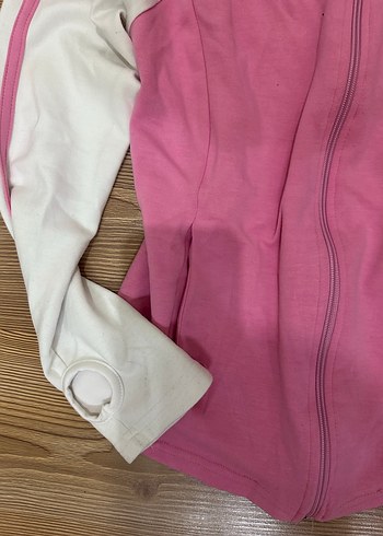 Pembe Beyaz Fermuarlı Kadın Ceket - Görsel 2