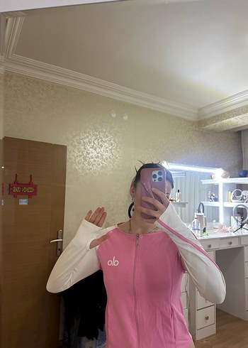 Pembe Beyaz Fermuarlı Kadın Ceket - Görsel 4