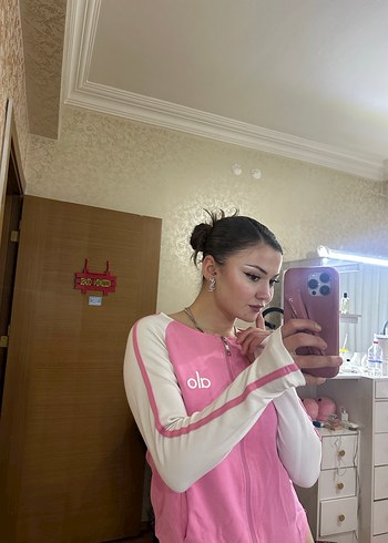 Pembe Beyaz Fermuarlı Kadın Ceket - Görsel 3