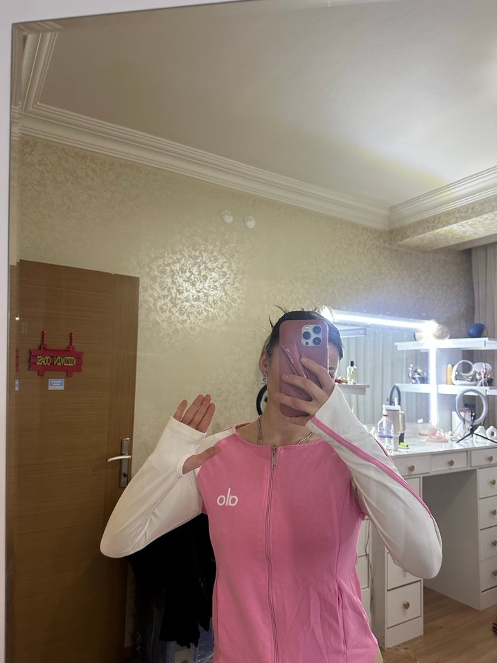 Pembe Beyaz Fermuarlı Kadın Ceket - Görsel 4