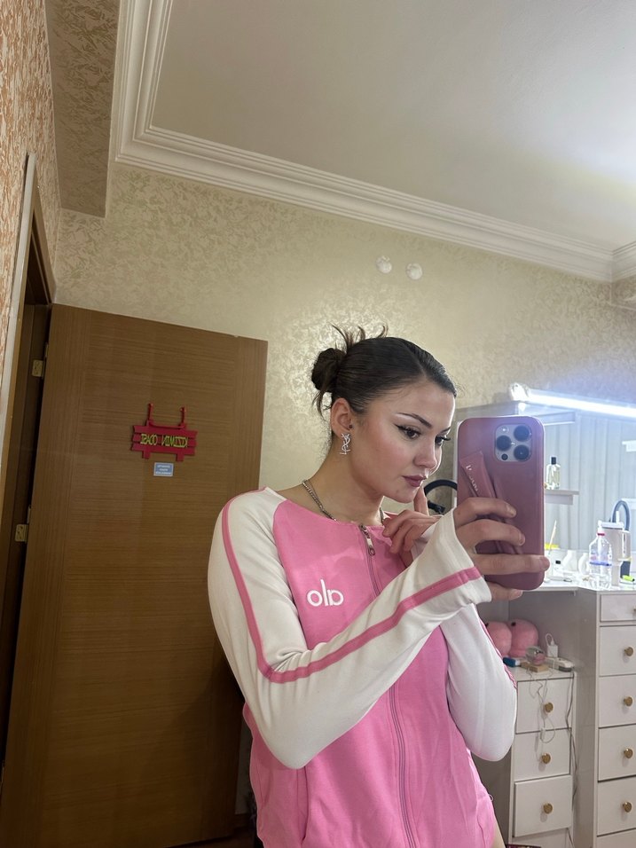 Pembe Beyaz Fermuarlı Kadın Ceket - Görsel 3