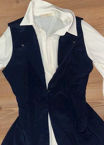 Düğmeli Koyu Midi Kadın gömlek Yelek - Görsel 2