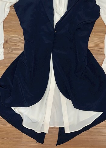 Düğmeli Koyu Midi Kadın gömlek Yelek - Görsel 3