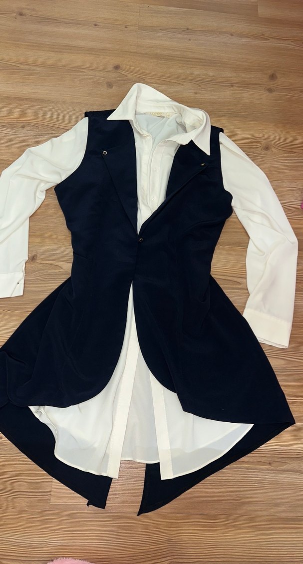 Düğmeli Koyu Midi Kadın gömlek Yelek - Görsel 4