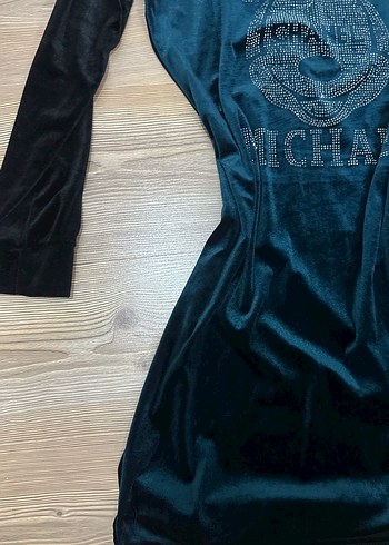 Uzun Kollu Turkuaz Kadın Midi Elbise - Görsel 3