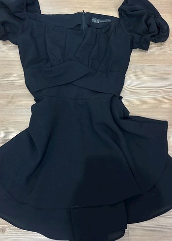 Siyah Mini Fırfırlı V Yaka Kadın Elbise - Görsel 3