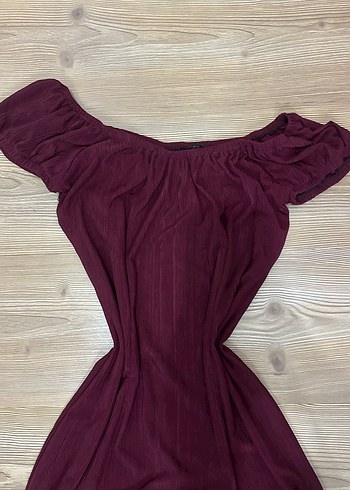 Bordo Drapeli Midi Elbise - Görsel 3