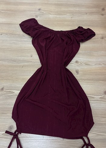 Bordo Drapeli Midi Elbise - Görsel 4