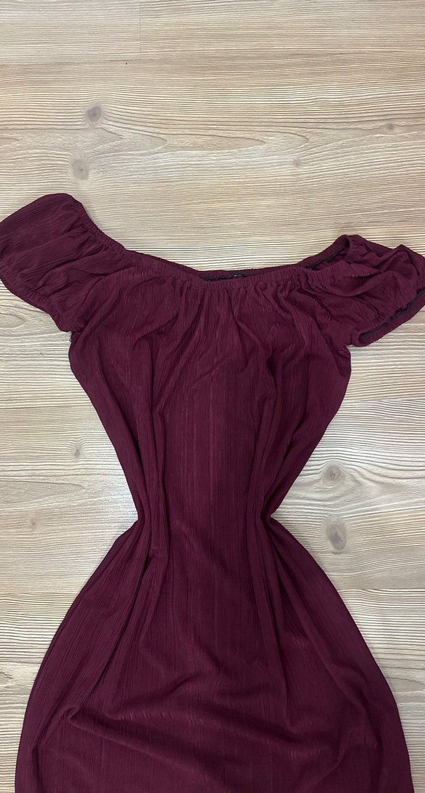 Bordo Drapeli Midi Elbise - Görsel 3