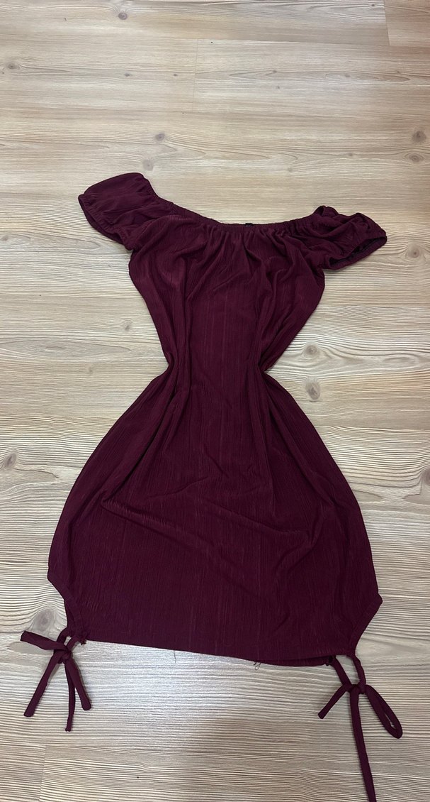 Bordo Drapeli Midi Elbise - Görsel 4