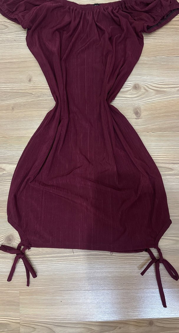 Bordo Drapeli Midi Elbise - Görsel 2