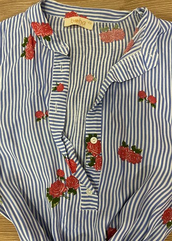 Çiçekli Çizgili Uzun Kollu Bohem Elbise - Görsel 4