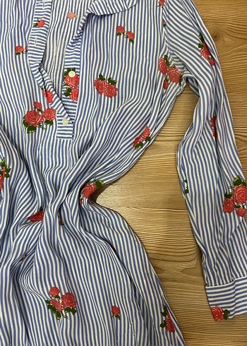 Çiçekli Çizgili Uzun Kollu Bohem Elbise - Görsel 3