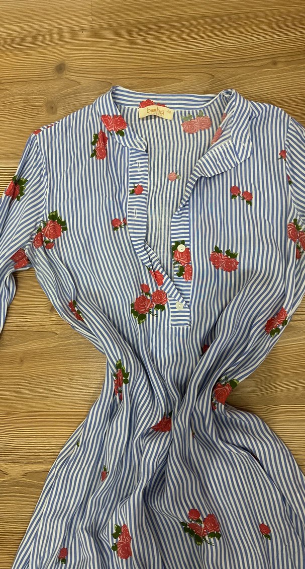 Çiçekli Çizgili Uzun Kollu Bohem Elbise - Görsel 2